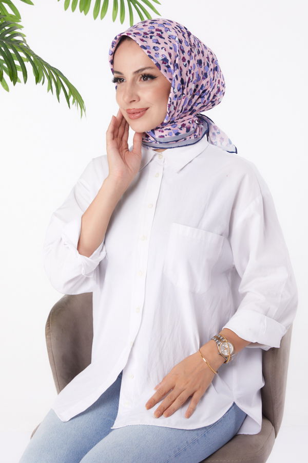 Düz Orta Kadın Lila Desenli Eşarp - 26152