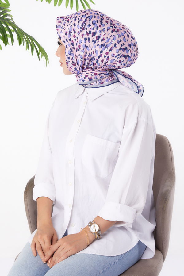 Düz Orta Kadın Lila Desenli Eşarp - 26152