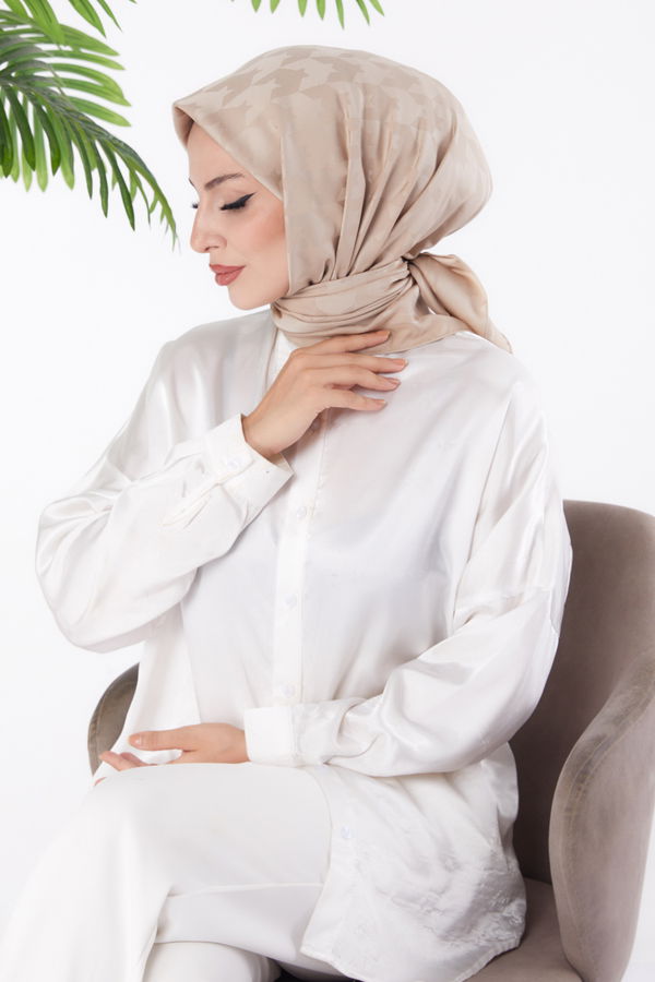 Düz Orta Kadın Bej Janjanlı Eşarp - 26149 BEJ