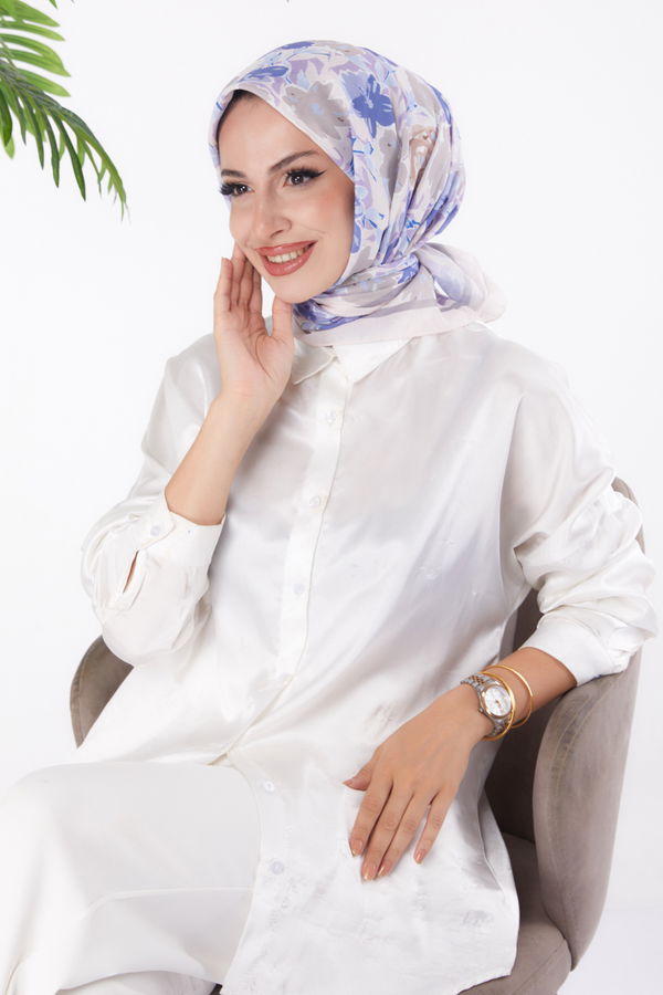 Düz Orta Kadın Lila Desenli Eşarp - 26153
