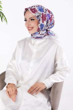 Düz Orta Kadın Mor Desenli Eşarp - 26153