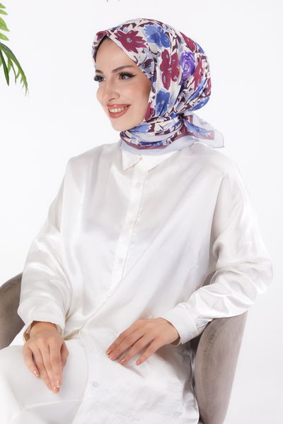 Düz Orta Kadın Mor Desenli Eşarp - 26153