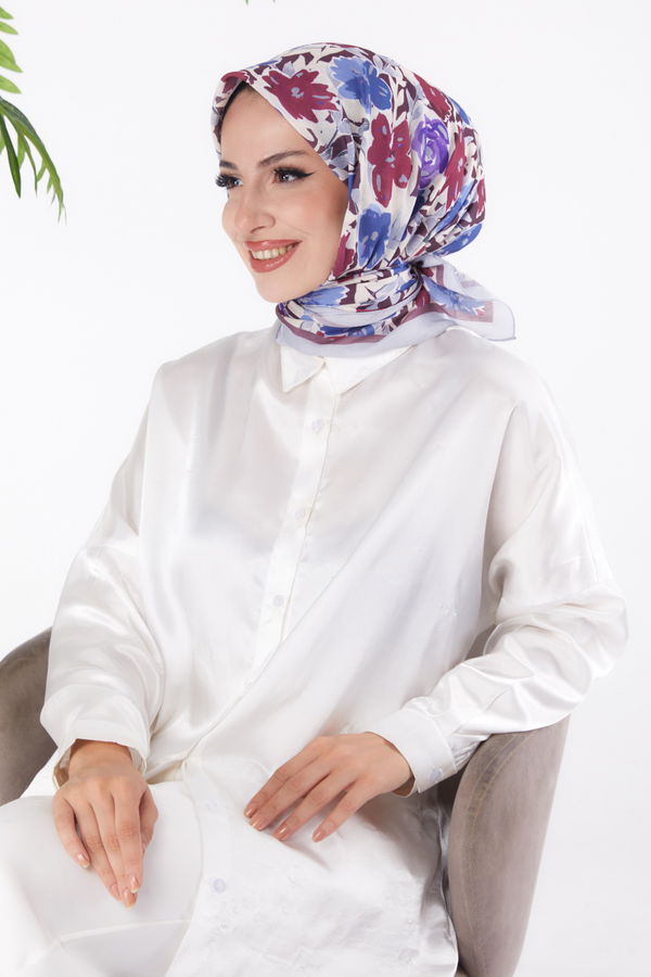 Düz Orta Kadın Mor Desenli Eşarp - 26153