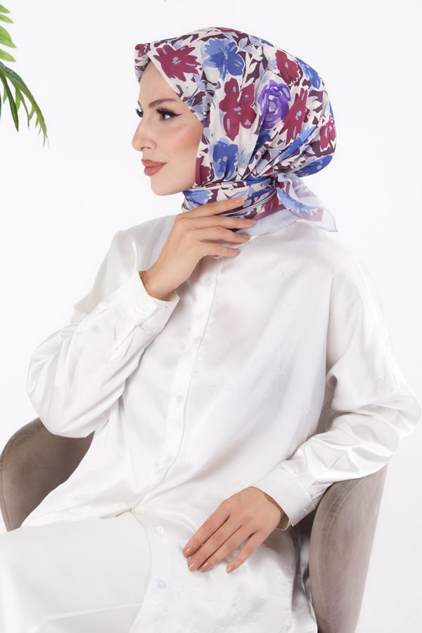 Düz Orta Kadın Mor Desenli Eşarp - 26153