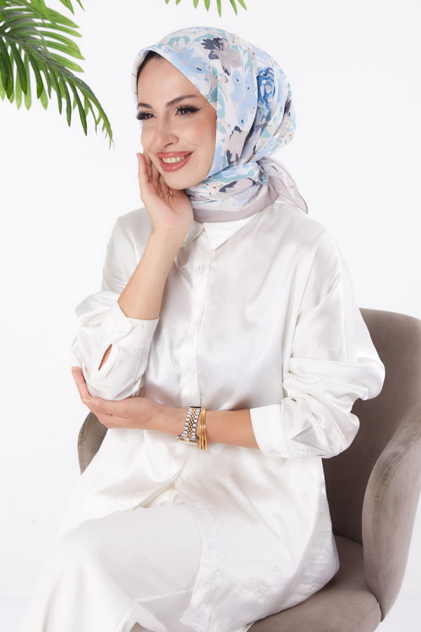 Düz Orta Kadın Bej Desenli Eşarp - 26153 BEJ