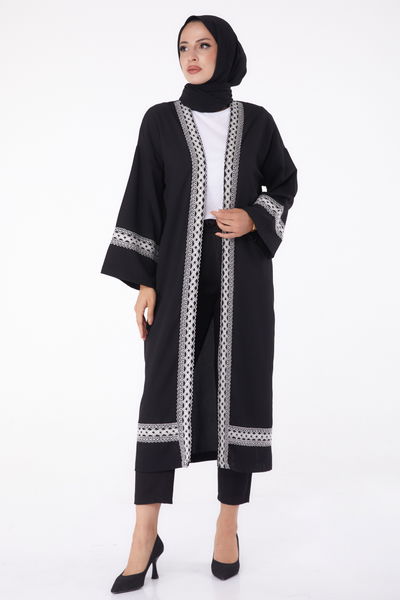 Düz Orta Kadın Siyah Kimono - 13296