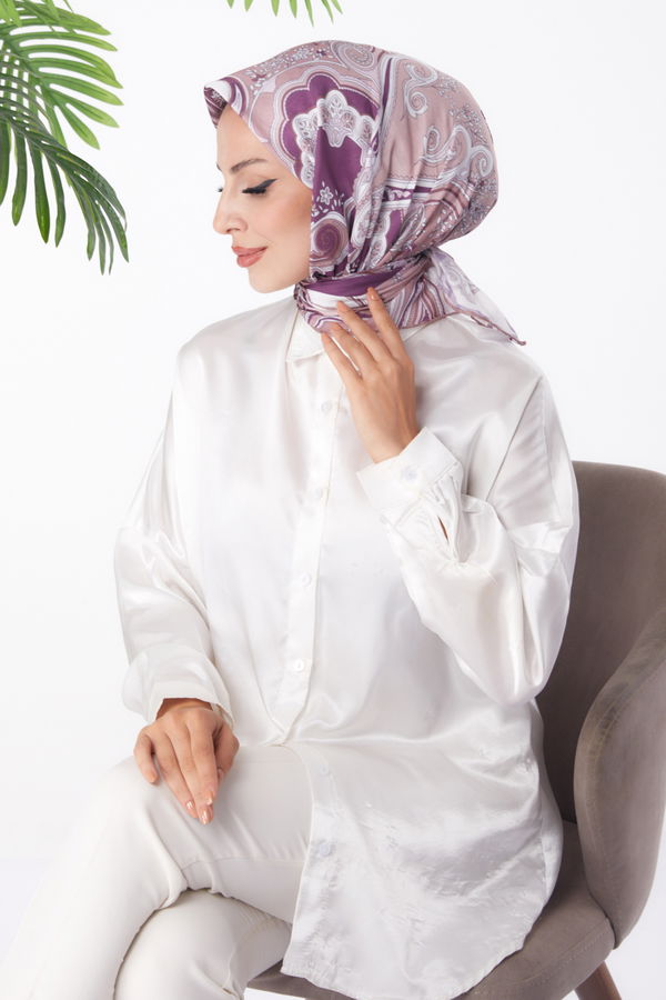 Düz Orta Kadın Vizon Desenli Eşarp - 25973 VİZON
