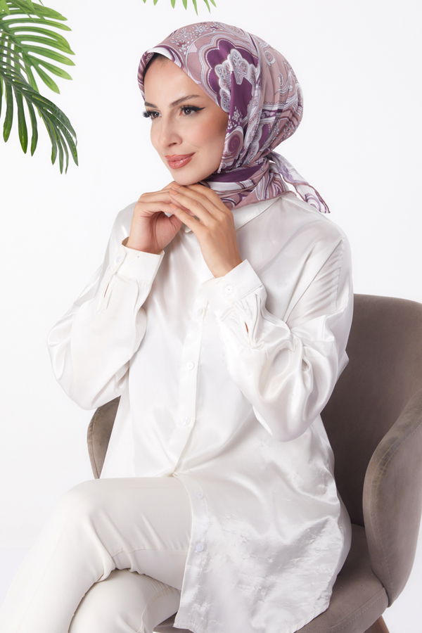 Düz Orta Kadın Vizon Desenli Eşarp - 25973 VİZON