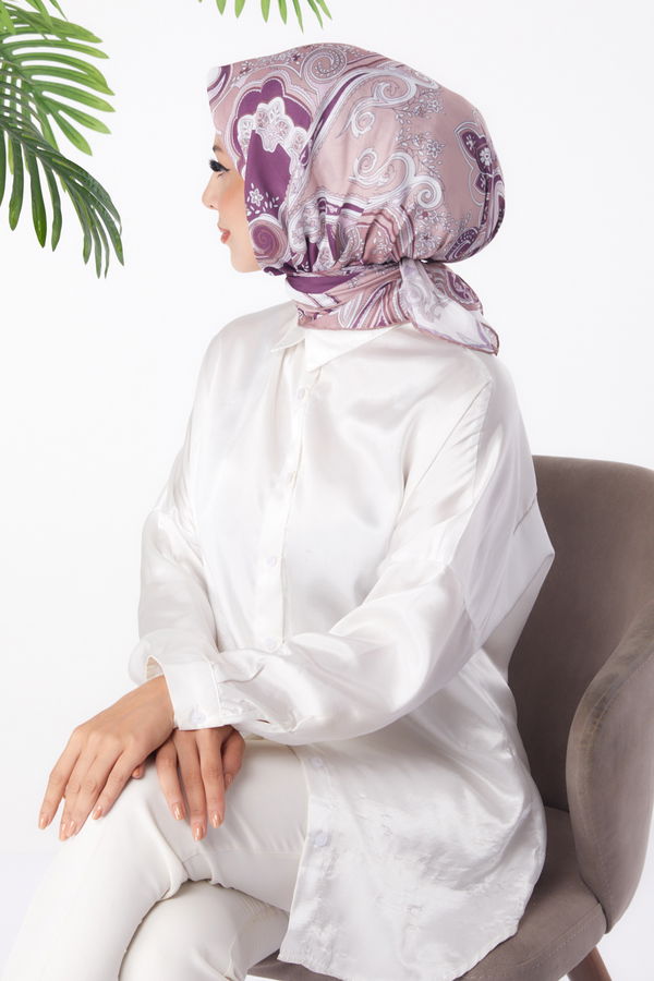 Düz Orta Kadın Vizon Desenli Eşarp - 25973 VİZON