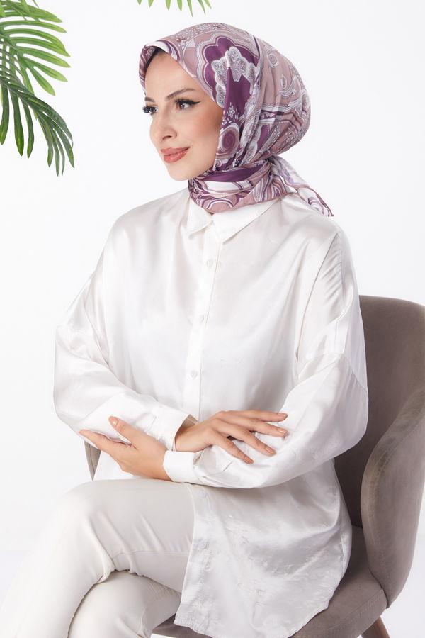 Düz Orta Kadın Vizon Desenli Eşarp - 25973 VİZON