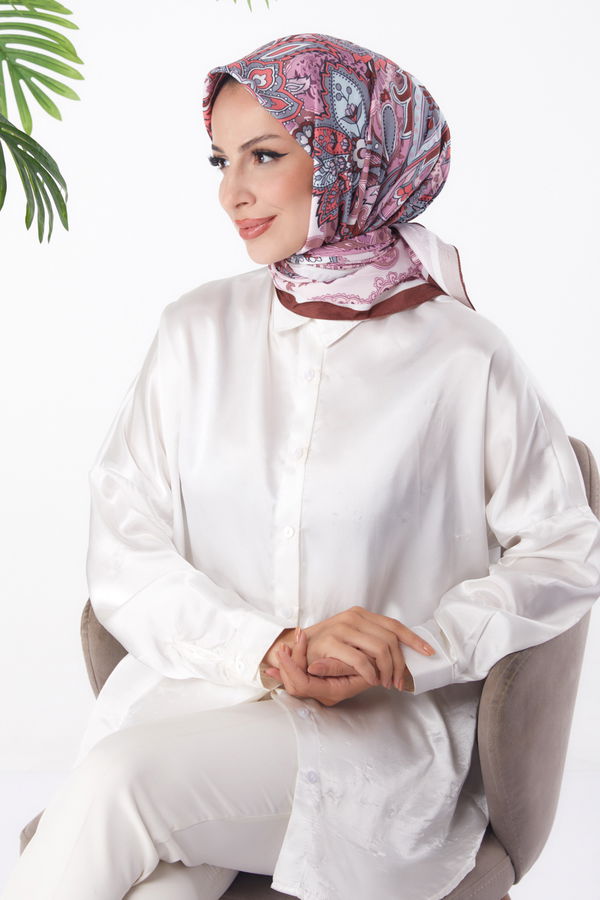 Düz Orta Kadın Bordo Desenli Eşarp - 26154