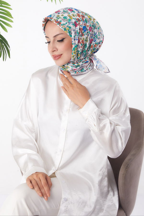 Düz Orta Kadın Sarı Desenli Eşarp - 25977