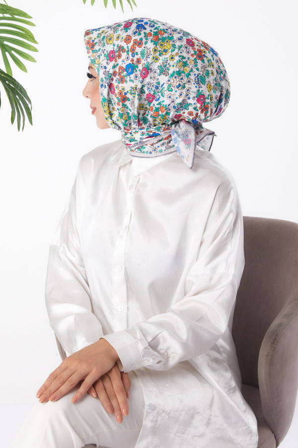 Düz Orta Kadın Sarı Desenli Eşarp - 25977