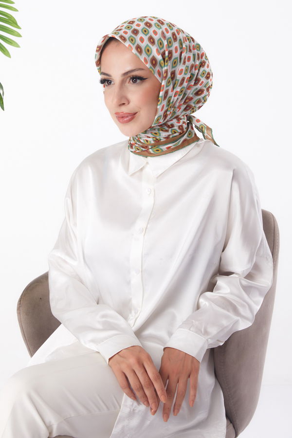 Düz Orta Kadın Haki Desenli Eşarp - 26151 HAKİ