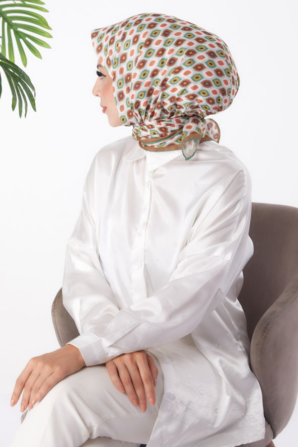 Düz Orta Kadın Haki Desenli Eşarp - 26151 HAKİ