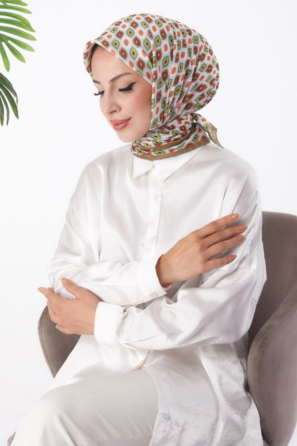 Düz Orta Kadın Haki Desenli Eşarp - 26151 HAKİ