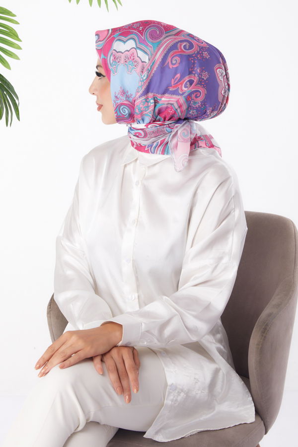 Düz Orta Kadın Fuşya Desenli Eşarp - 25973 FUŞYA