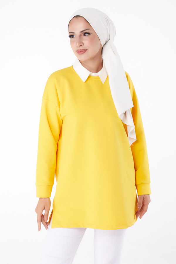 Düz Bisiklet Yaka Kadın Sarı T-Shirt - 24189 Sarı