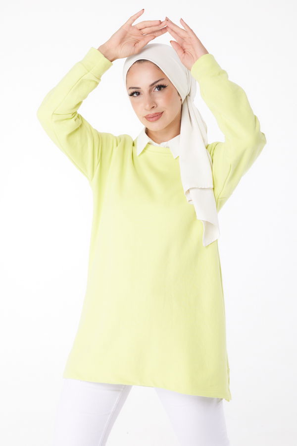 Düz Bisiklet Yaka Kadın Yeşil T-Shirt - 24189 YEŞİL