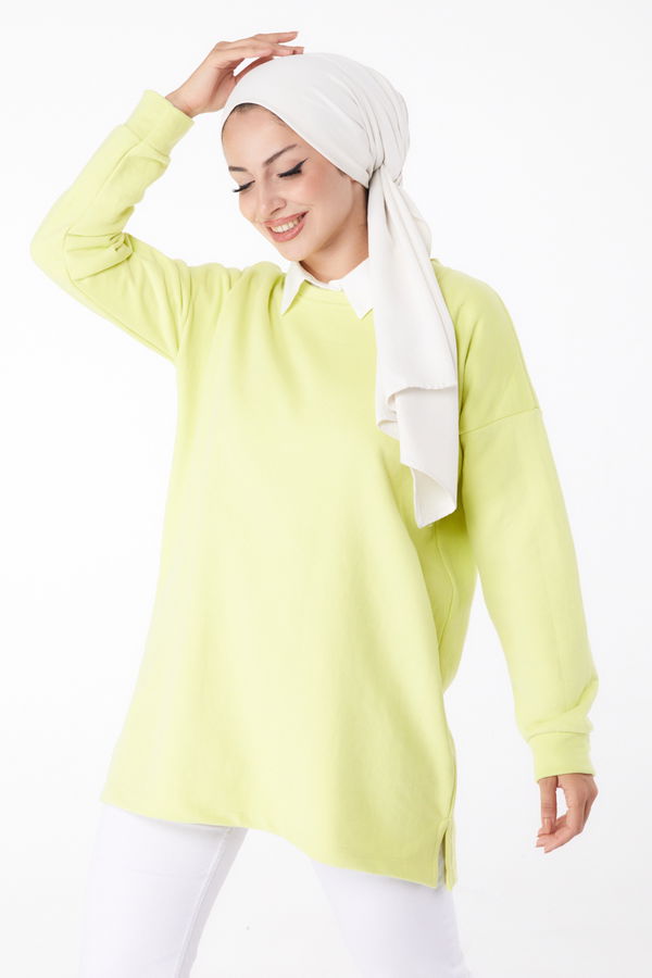 Düz Bisiklet Yaka Kadın Yeşil T-Shirt - 24189 YEŞİL