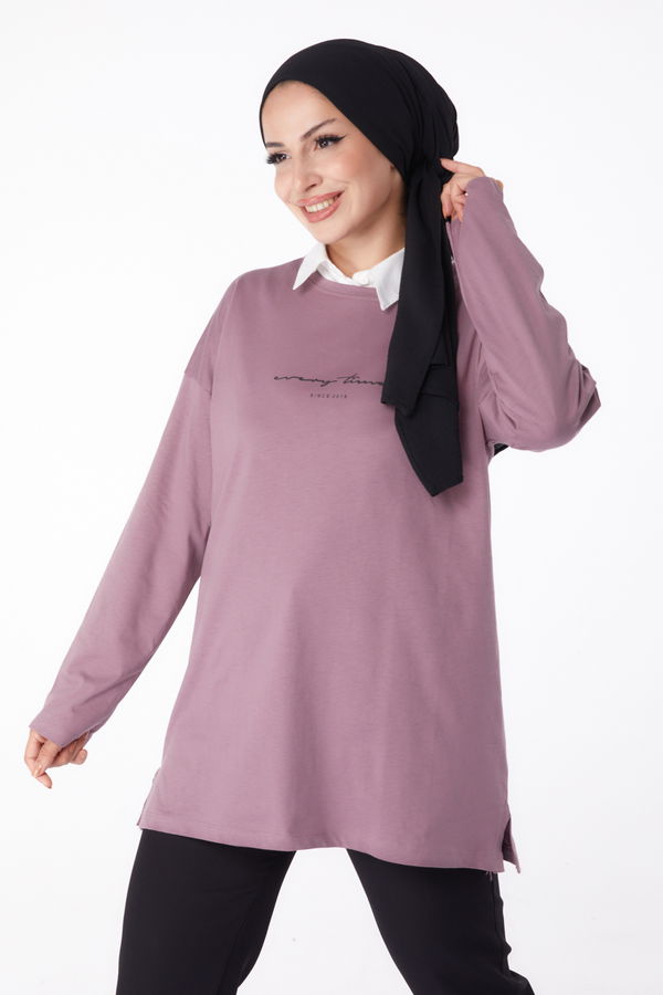 Düz Bisiklet Yaka Kadın Pembe T-Shirt - 24190 PEMBE