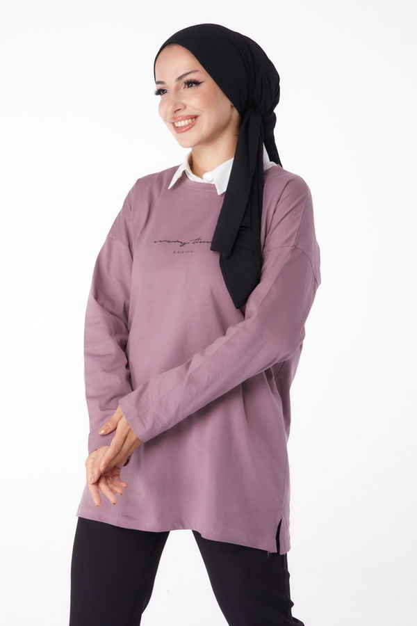 Düz Bisiklet Yaka Kadın Pembe T-Shirt - 24190 PEMBE