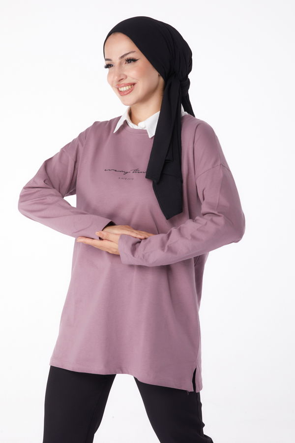 Düz Bisiklet Yaka Kadın Pembe T-Shirt - 24190 PEMBE