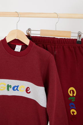 Erkek Çocuk Bordo Baskılı Pijama Takımı - 26448