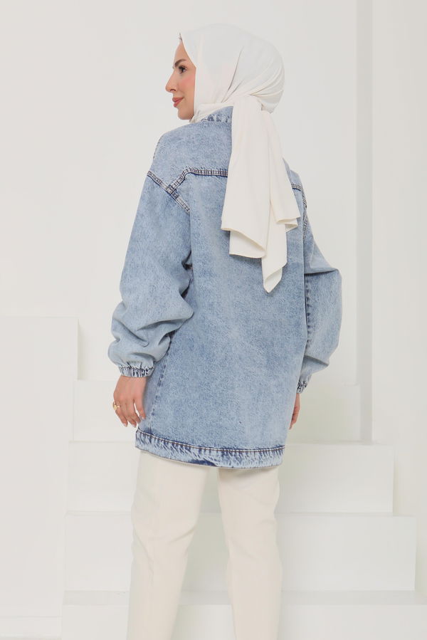 Kadın Oversize Körüklü Cep Kot Ceket  - 26578