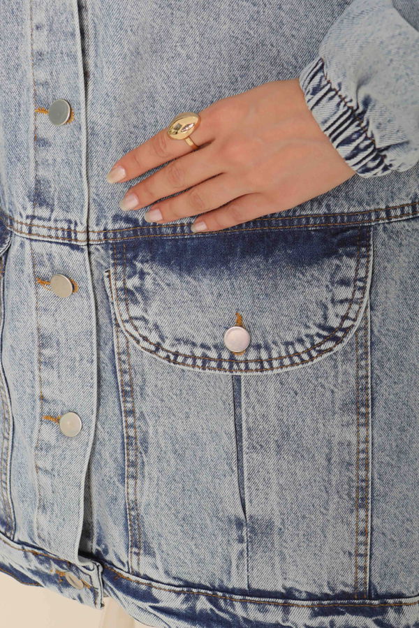 Kadın Oversize Körüklü Cep Kot Ceket  - 26578