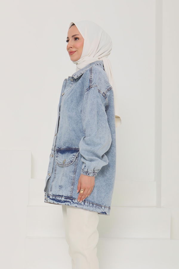 Kadın Oversize Körüklü Cep Kot Ceket  - 26578
