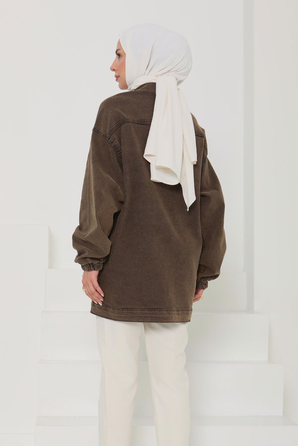Kadın Oversize Körüklü Cep Kot Ceket  - 26578