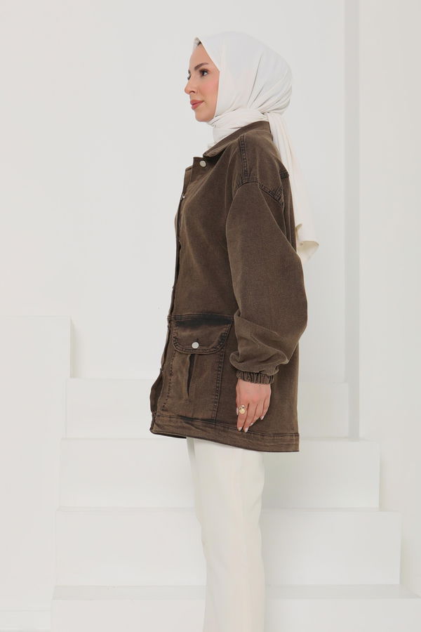 Kadın Oversize Körüklü Cep Kot Ceket  - 26578