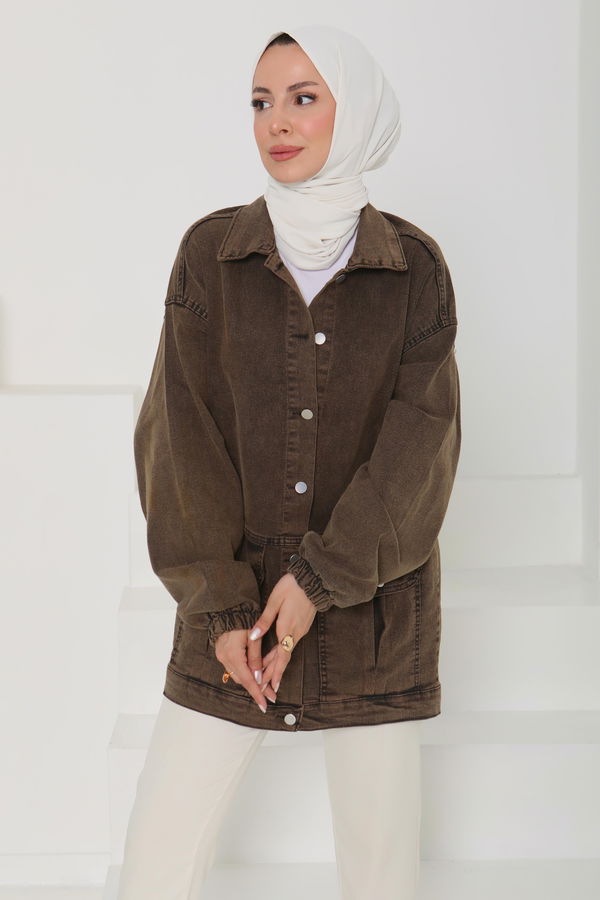 Kadın Oversize Körüklü Cep Kot Ceket  - 26578