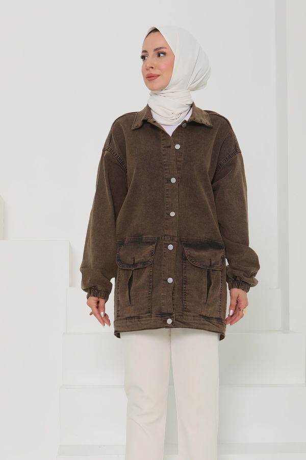 Kadın Oversize Körüklü Cep Kot Ceket  - 26578