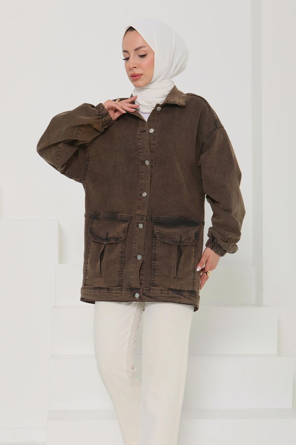 Kadın Oversize Körüklü Cep Kot Ceket  - 26578