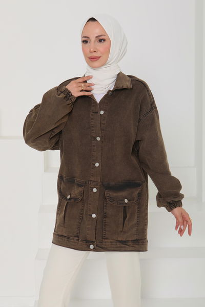Kadın Oversize Körüklü Cep Kot Ceket  - 26578