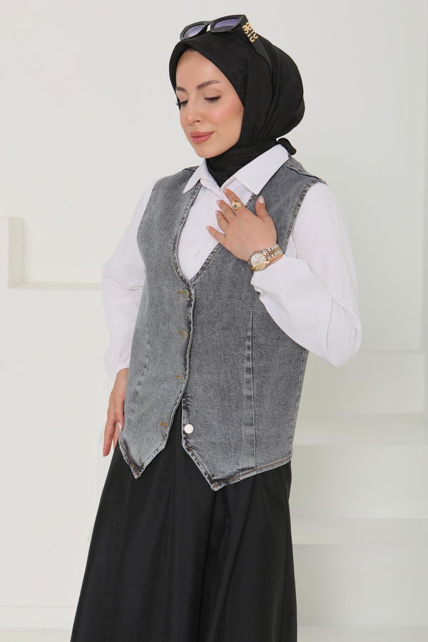 Denim Kısa Yelek - 27099