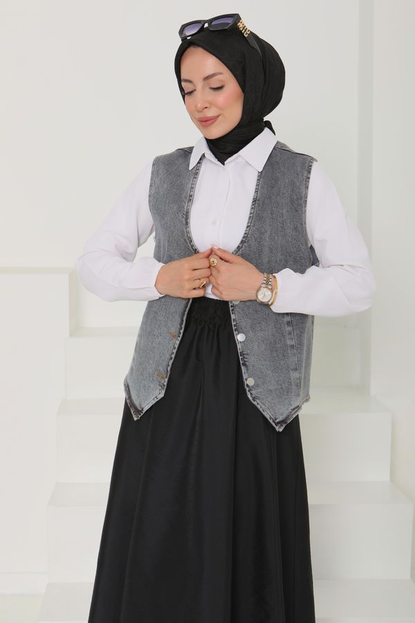 Denim Kısa Yelek - 27099