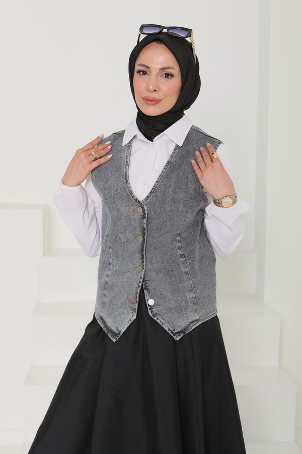 Denim Kısa Yelek - 27099