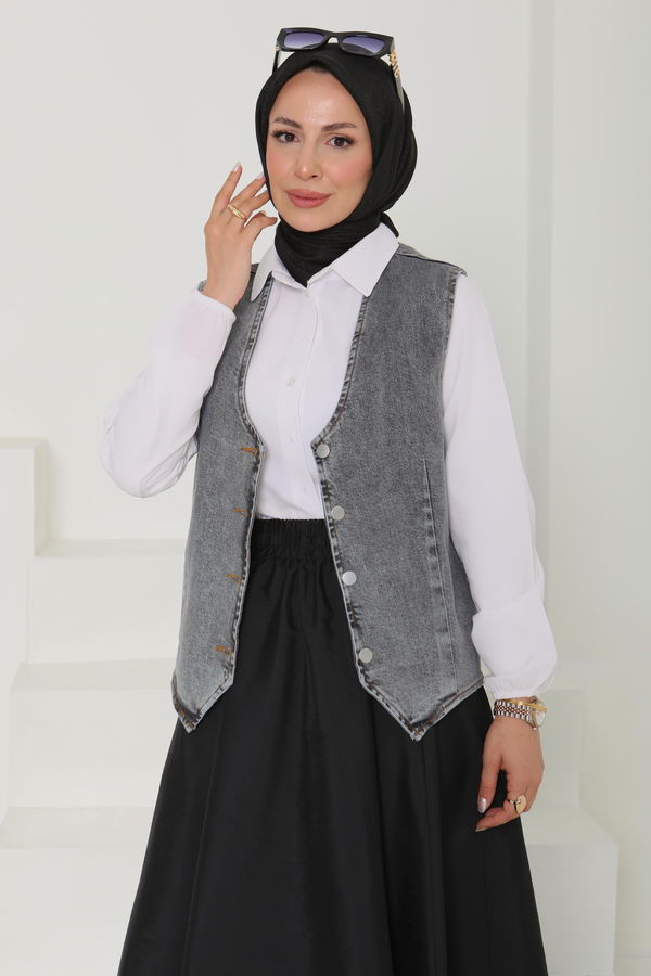 Denim Kısa Yelek - 27099