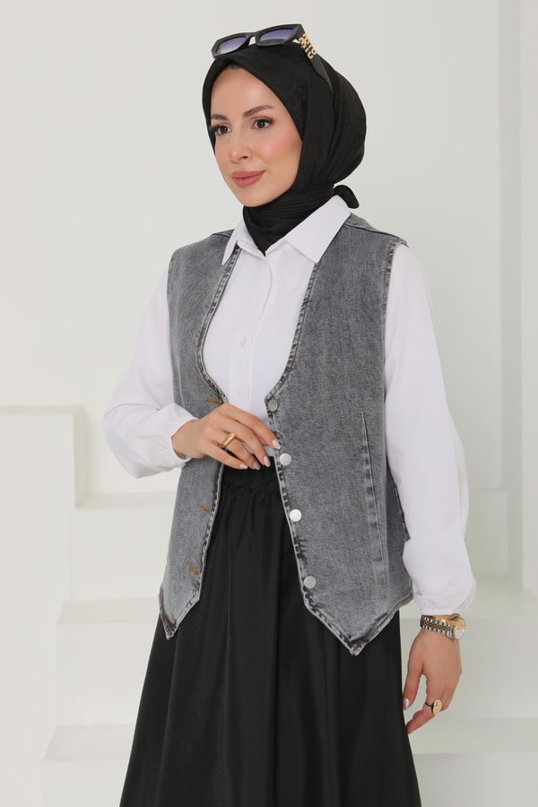 Denim Kısa Yelek - 27099