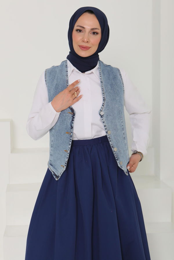 Denim Kısa Yelek - 27099