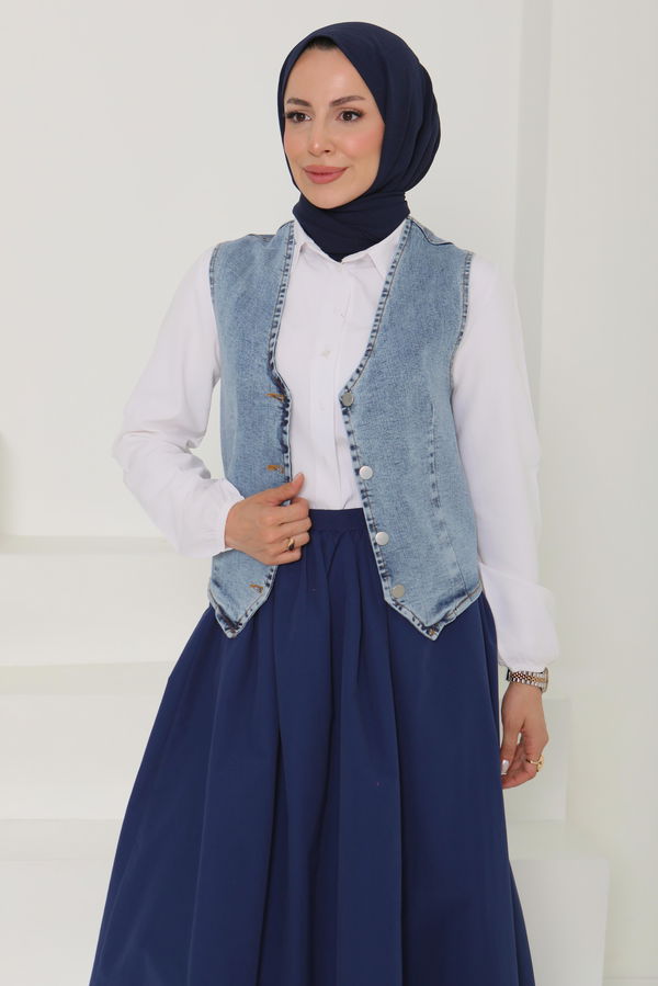 Denim Kısa Yelek - 27099