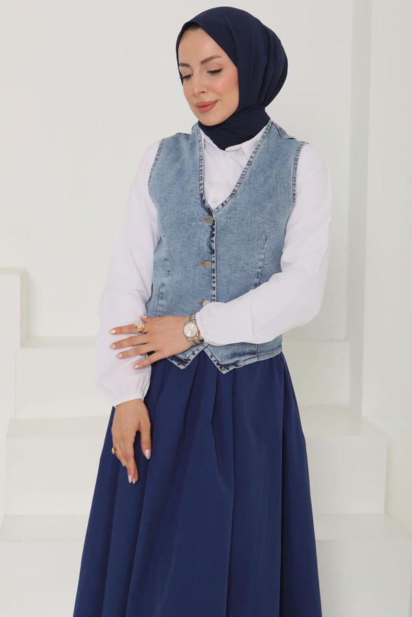 Denim Kısa Yelek - 27099