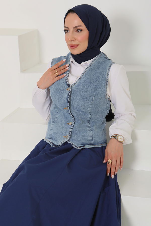 Denim Kısa Yelek - 27099