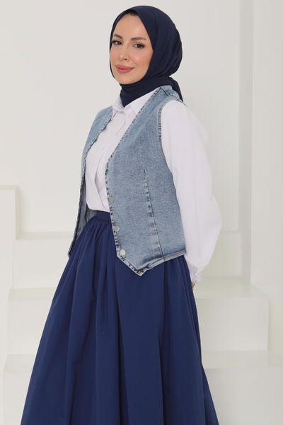 Denim Kısa Yelek - 27099