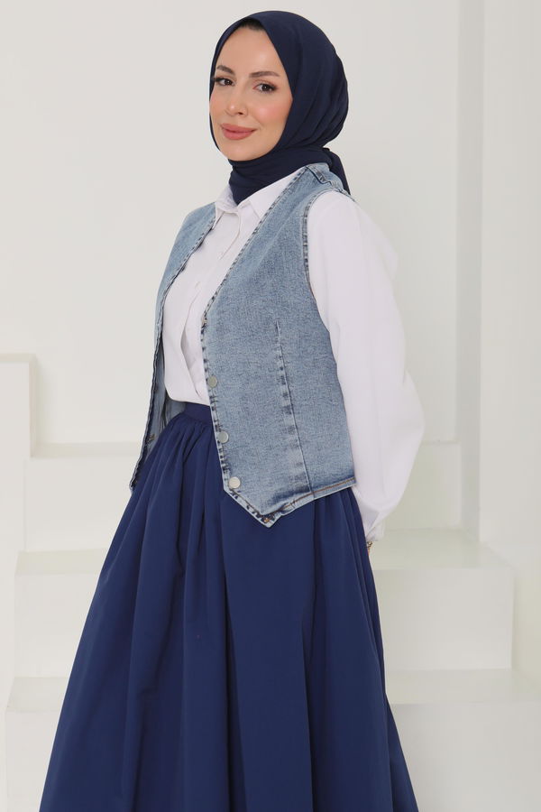 Denim Kısa Yelek - 27099