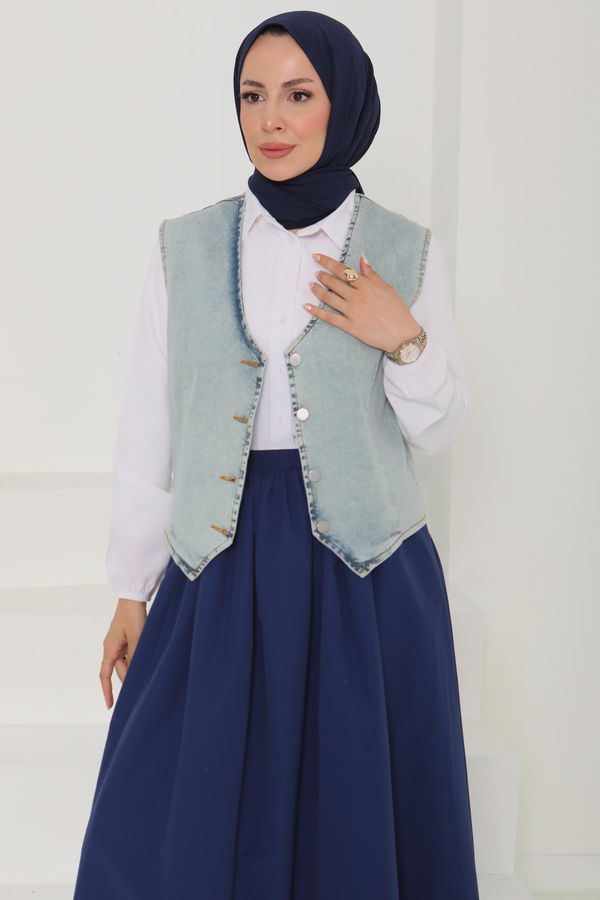 Denim Kısa Yelek - 27099