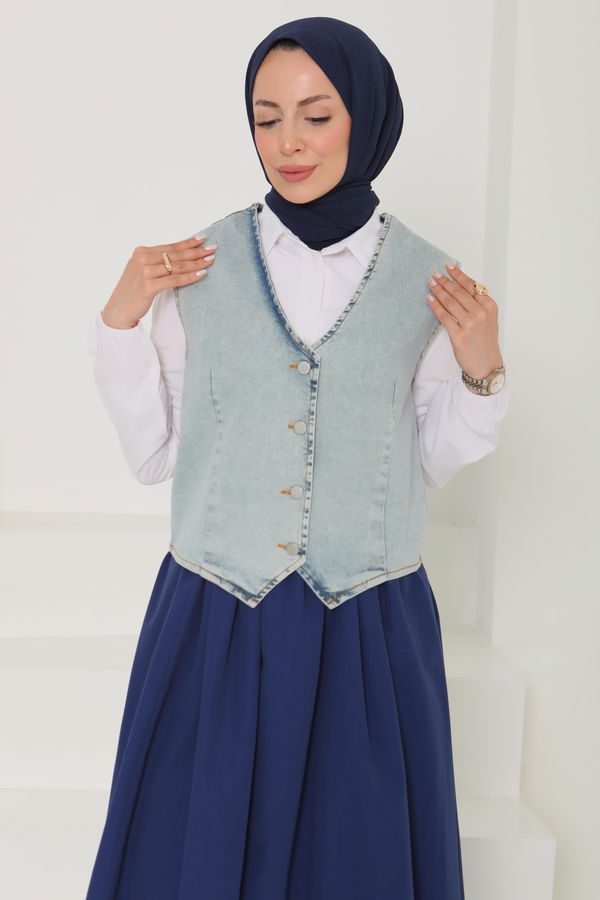 Denim Kısa Yelek - 27099